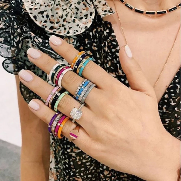 NEW Unisex White Ceramic Pave Diamond Sterling Silver Band Ring, Size 6 - Picture 12 of 14